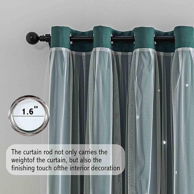 Anytime Romantic Kids Curtain,Hollow-Out Stars Window Curtain Double Layer Blackout Curtains for Girls Bedroom Kids Room 2Panel,(W52 x L84,Dark Green)