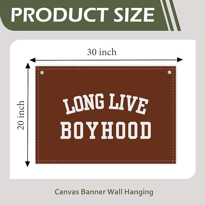 Long Live Boyhood Boys Room Decor - Linen Nursery Banner for Toddler Room Decoration, Farmhouse Kids Wall Hanging, Canvas Banner Flag for Baby Shower, Birthday Gift - A06