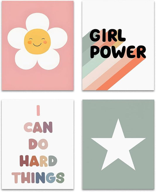 OFJE Kids Positive Affirmations Star Wall Art Prints Set of 4, Inspirational Posters for Girls Playroom Bedroom Kids Room Classroom Nursery Decor, 8x10 Unframed
