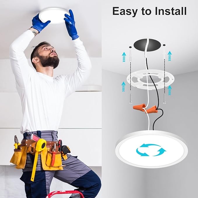 Libit 3-Pack 7" LED Ceiling Light Flush Mounts - 15W 1500LM, 3000K/4000K/6500K Color Options, Thin Flat LED Lights for Bathroom, Hallway & Closet