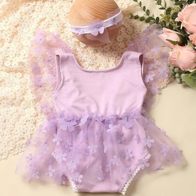 Newborn Girl Photography Outfits, Backless Lace Romper with Flower Headband Photo Props, Baby Girl Photoshoot Outfits