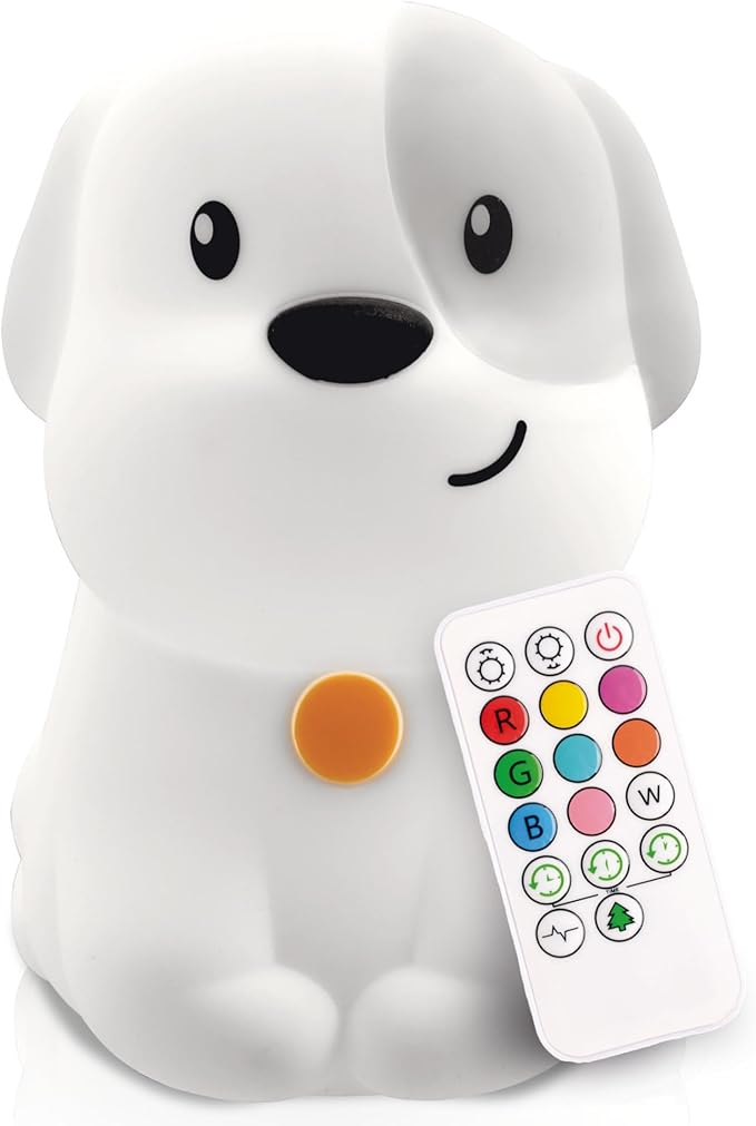 Lumipets Pepper The Puppy Dog Squishy Silicone Night Light for Kids | Cute Night Light with Remote & Touch Control for Baby & Toddler Bedrooms | Color Changing Animal Lamp | Soft Portable Nightlight