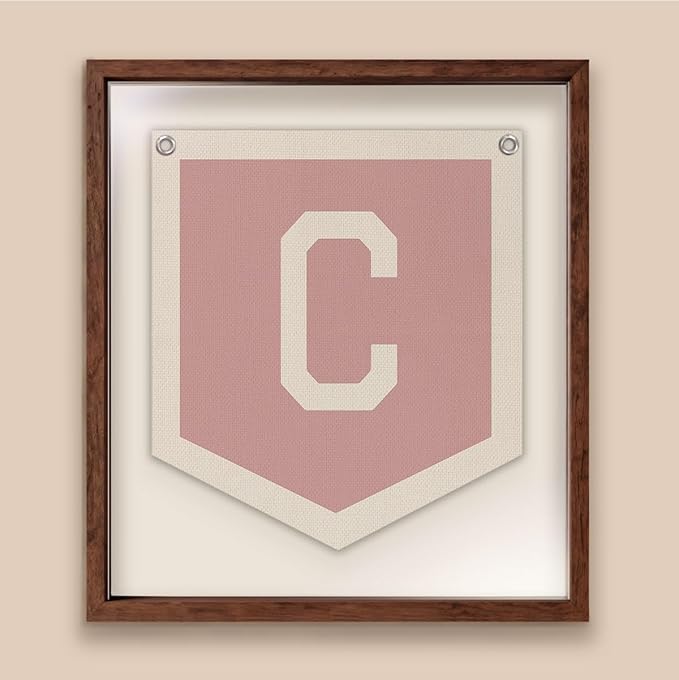 Lacama Baby Shower Decor Gifts, Pink Initial Personalized Preppy Banner, Baby Girl Nursery Decor, Initial Pennant，Vintage Room Decor Toddler Room Bedroom Playroom Front Door Birthday Gift(C)