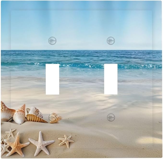 Decorative Light Switch Cover Plate Summer Beach Starfish Shells 2 Gang Switch Plate Covers Double Toggle Wall Plates Electrical Faceplate for Bathroom Home Decor