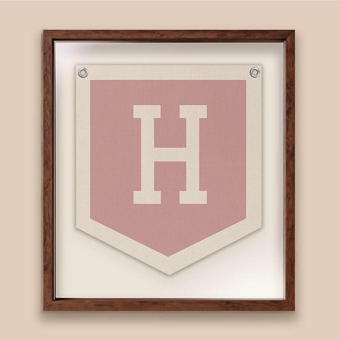 Lacama Pink Initial Personalized Preppy Banner, Baby Shower Decor Gifts, Wall Decor for Women Teen Girl, Vintage Room Decor Toddler Room Bedroom Playroom Front Door Birthday Gift(H)
