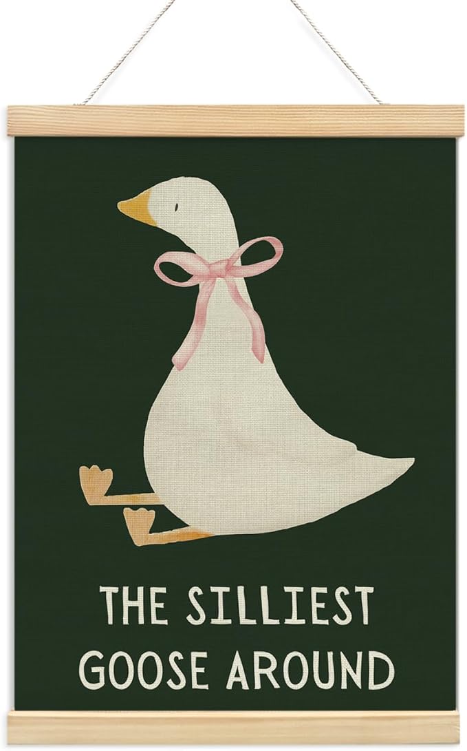 NaZaUK One Silly Goose Birthday Decor Girl, Poster Hanger Frame, Bow Wall Decor for Kids Room or Nursery, Silly Goose Birthday Decorations, Cute Canvas Banner for Dorm or Bedroom, 12x16 Inch