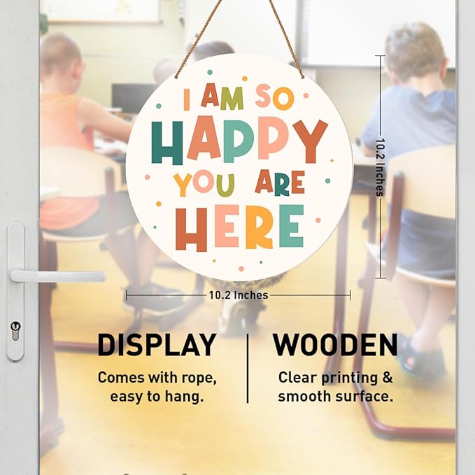 Nursery Classroom Wall Decor, Boho kindergarten Classroom Positive Wall Decor Kids Room Playroom Hanging Sign Decoration, I Am So Happy You Are Here
