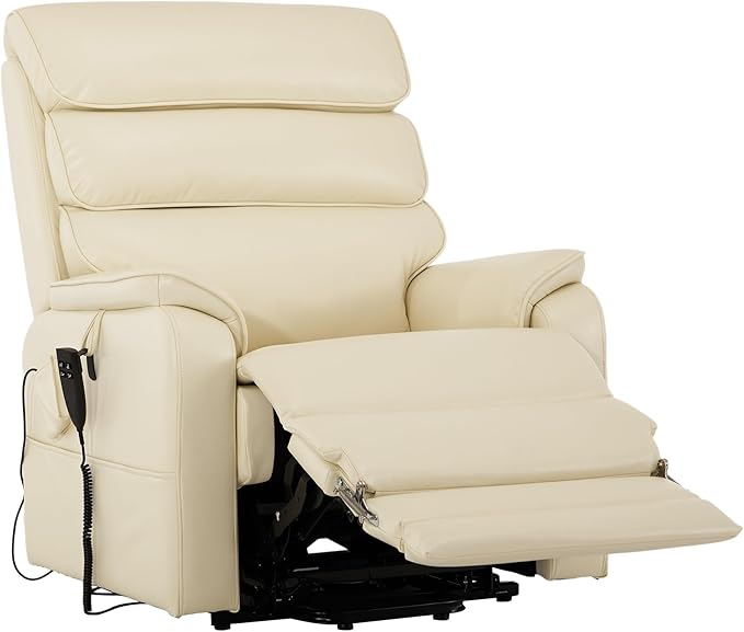 DYNOX 400 LBS Big Tall Man Large-Wide Power Dual Motor Lift Recliners Chairs for Elderly, Lay Flat Lift Chair with Infinite Positions, Heat & Massage, Extended Footrest (9298L,Faux Leather,Cream)
