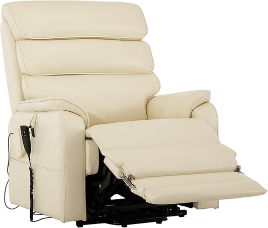 DYNOX 400 LBS Big Tall Man Large-Wide Power Dual Motor Lift Recliners Chairs for Elderly, Lay Flat Lift Chair with Infinite Positions, Heat & Massage, Extended Footrest (9298L,Faux Leather,Cream)