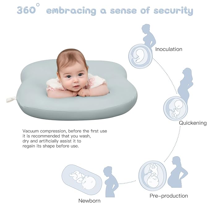 Lucakuins Baby Lounger, Bionic Design Baby Lounger for Newborn 0-24 Months, Soft Organic Cotton Breathable Lounger for Infants (Grayish Blue Baby Lounger)