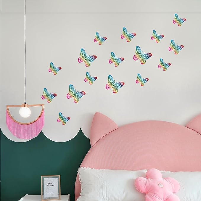 36PCS Butterfly Wall Decals - Butterflys Stickers Mural Wall Decor Home Decor Kids Room Bedroom Decor Living Room Decor, Removable Reusable Stickers(Rainbow)
