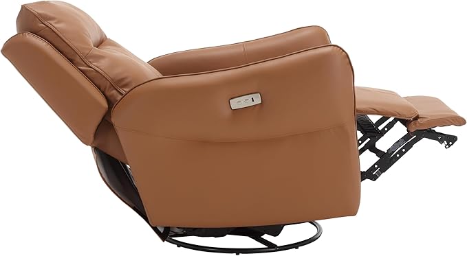 MINCETA Power Recliner Chairs,Modern Upholstered 270 Swivel Nursery Rocker Glider Recliner for Living Room,PU Leather in Brown