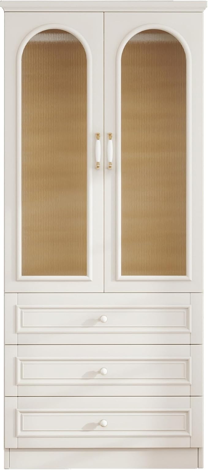Solid Wood Wardrobe Closet:TemkTuek 70.87" Armoire,Clothing Storage Cabinet with Drawers,Doors,Hanging Railsand Shelves,Vintage Freestanding,Bedroom,White(19)