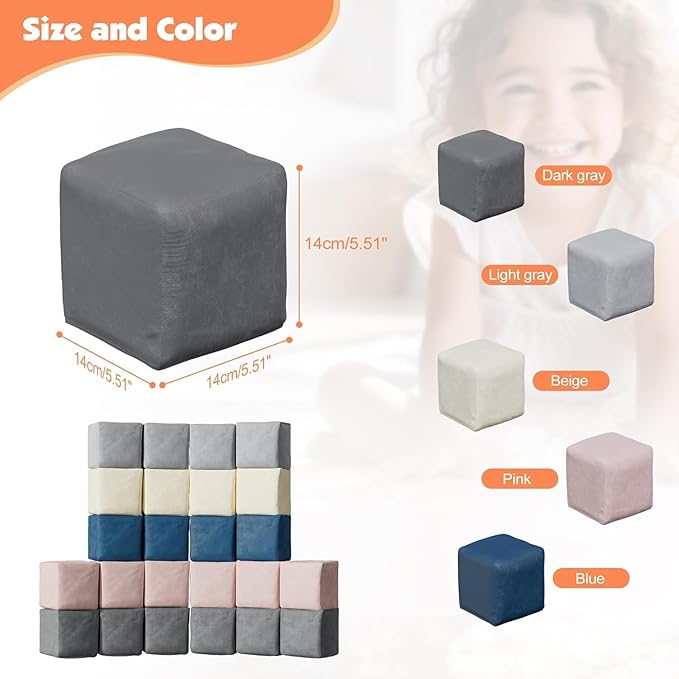 24 PCS Modular Kids Play Block Couch Child Sectional Soft Sofa Toddler Building Fortplay Climbing Bedroom Playroom Baby Convertible Floor Foam Cushion for Boys & Girls (24pcs+Square)