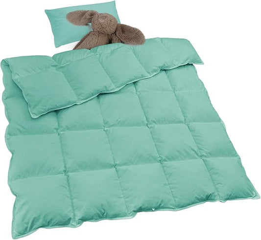 zzlamb Toddler Down Comforter Kids Crib Down Blanket, Warm Baby Quilt Crib Comforter Small Duvet Insert, Lightweight Soft Noiseless Cotton-Blended Shell Down Proof Machine Washable, Aqua 45x60in