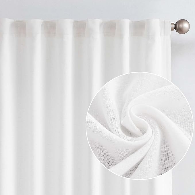 jinchan Linen Curtains with Privacy Lining 84 Inch Length White Farmhouse Closet Lined Drapes for Small Narrow Window Bedroom Living Room Bay Window 2 Panels Rod Pocket Back Tab