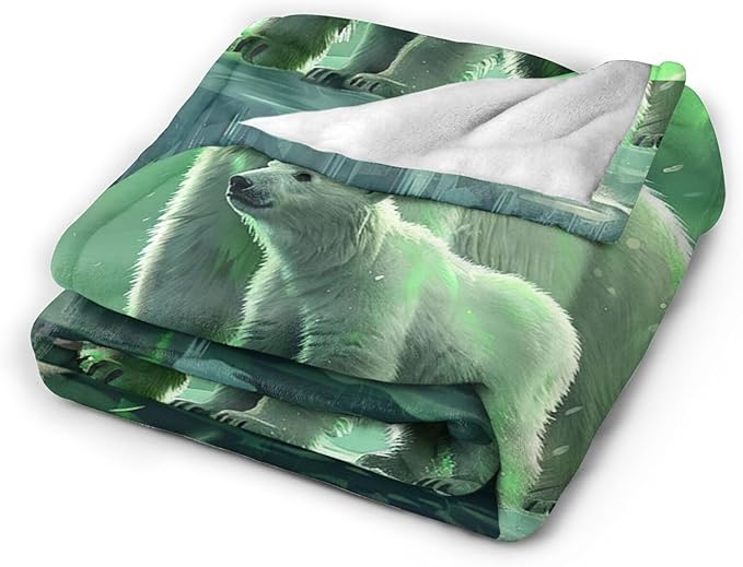 Polar Bear Blanket Aurora Animal Throw Blanket Flannel Stuff Merch Cozy Decor Fleece Plush Fuzzy Warm Soft Lightweight Bedding Gifts for Polar Bear Lover Women Men Girls Boy Couch 80"X60"
