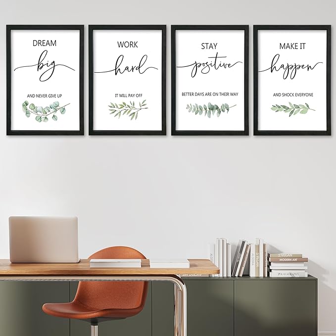 YWJKWLGS Inspirational Quote Wall Art Set 16x24 Inch Set of 4 Motivational Home & Office Decor for Positive Family Encouragement Wooden Framed Signs (Black)