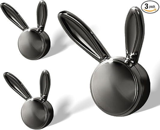 3 Pack Heavy Duty Metal Wall Hooks - Decorative Cute Rabbit Shaped Coat Hooks, Multi-Color Rustproof Bathroom/Bedroom/Entryway Towel Hooks for Towels, Coats, Keys (Bright Black, Large Size)