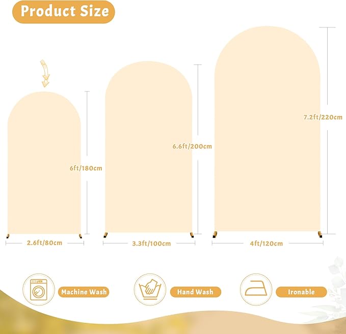 Champagne Arch Cover 6FT Spandex Fitted Wedding Arch Stand Covers Round Top Chiara Arch Covers Stretchy Backdrop Cover for Birthday Party Ceremony Banquet Decoration