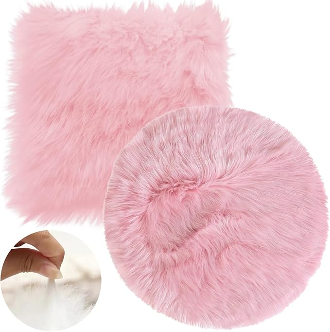 2Pack 12 Inches Mini Faux Fur Rug,Soft Fluffy Plush Area Rug Chair Cover Seat Pad Nail Mat,Locker Rug,Pink Photo Props Background for Tabletop Photography, Jewelry, Nail Art, Home Decor