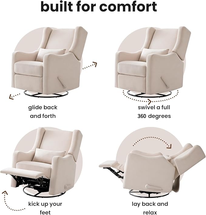 Harkawon Wingback Glider Rocking Recliner, Swivel Rocker Recliner Chair, Nursery Rocking Chair, Fabric Chair with Lumber Support, High Back, Deep Seat, for Living Room, Bedroom, Beige