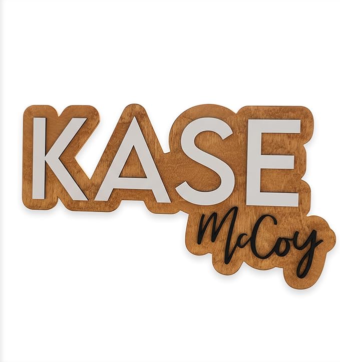 Hickory Hollow Designs Wooden Name Signs for Nursery, Baby Name Sign, Name Signs for Kids Room, Custom Plaque, Nursery Wall Art, (Kase Anthony)