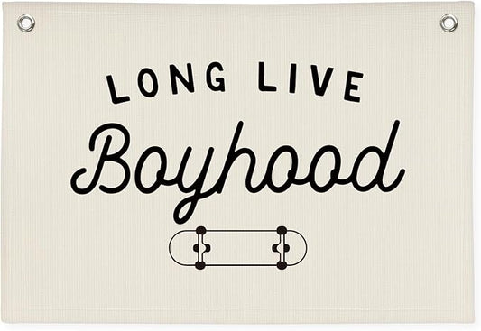 Boys Room Nursery Decor，Long Live Boyhood Skateboard Wall Decor Hanging Flag Nursery Toddler Kids Room Decoration,Gifts for Teens, Minimalist Wall Decor, Vintage Sports Nursery Decor boyroom banner