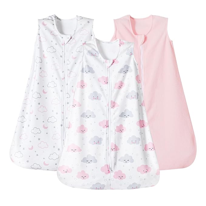 PHF 3 Pack Warm Micro-Fleece Baby Sleep Sack 18-24 Months, Soft Baby Wearable Blanket, 2-Way Zipper Sleeping Bags, Comfy Toddler Sleeping Sack for Girls, X-Large Size, Clouds