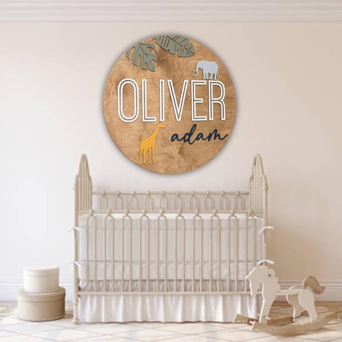 Personalized Wooden Name Sign - Custom Baby Name Signs for Nursery & Kids Room Decor - Baby Announcement Sign - Name Wall Art - Wooden Letters for Wall - Custom Round Nursery Name Sign (Name Round)