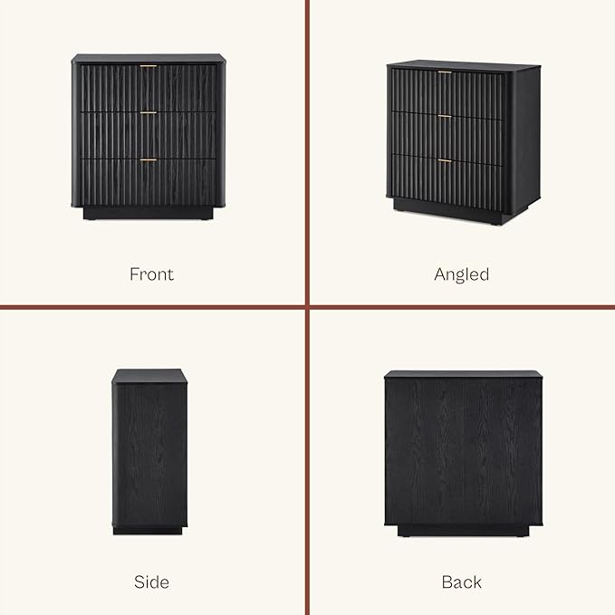 mopio Blake 3 Drawer Dresser for Bedroom, Chest of Drawers, Wood Dresser Organizer, Modern Farmhouse, Tall Night Stand, Enhanced Safety, Sturdy Compliant (1, Black, One Size)