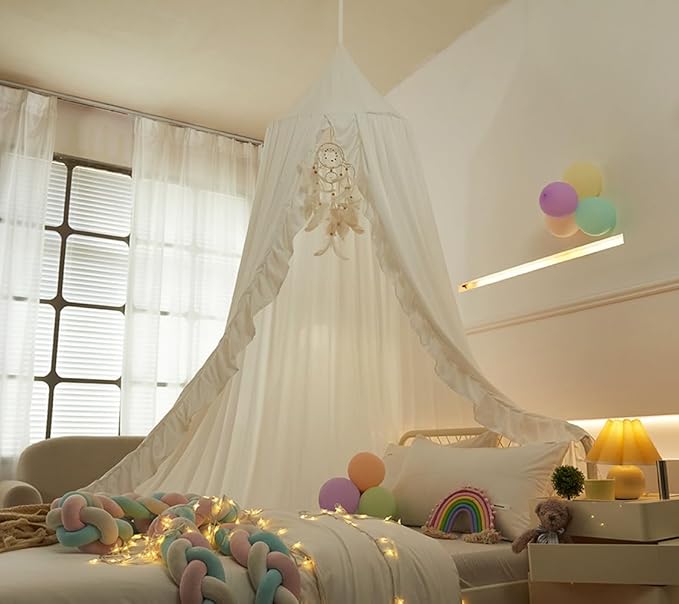 Mengersi Bed Canopy for Girls, White, Modern Style, 5"W x 5"L 94.5"H