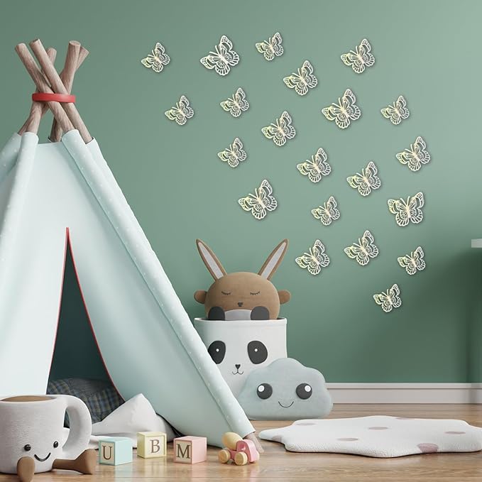 36PCS Butterfly Wall Decals - 3D Butterflies Wall Stickers Removable Mural Decor Wall Stickers Decals Home Decor Kids Room Bedroom Decor Living Room Decor (Sliver)