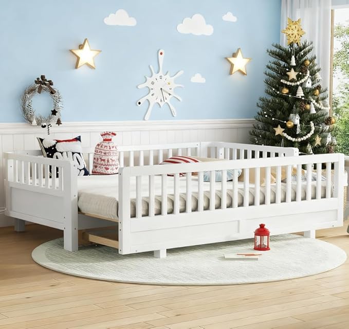 Bellemave Queen Floor Bed or Twin XL Montessori Floor beds for Kids, Twin XL Can Be Converted into a Queen Platform Bed, White