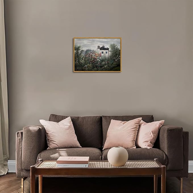 OIQArtOIQ Vintage Landscape Canvas Wall Art Framed Natural Scenery Painting Artwork Prints France Country Wilderness Farmhouse Decor Pictures Kitchen Bedroom Living Room Bathroom