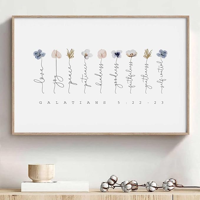 Galatians 5 22-23 Wall Art Fruit of the Spirit Picture Floral Scripture Wall Art Minimalist Flower Posters Bible Verse Quotes Plant Floral Pictures Modern Flower Poster for Living Room 16x24in