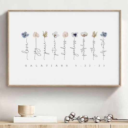 Galatians 5 22-23 Wall Art Fruit of the Spirit Picture Floral Scripture Wall Art Minimalist Flower Posters Bible Verse Quotes Plant Floral Pictures Modern Flower Poster for Living Room 16x24in