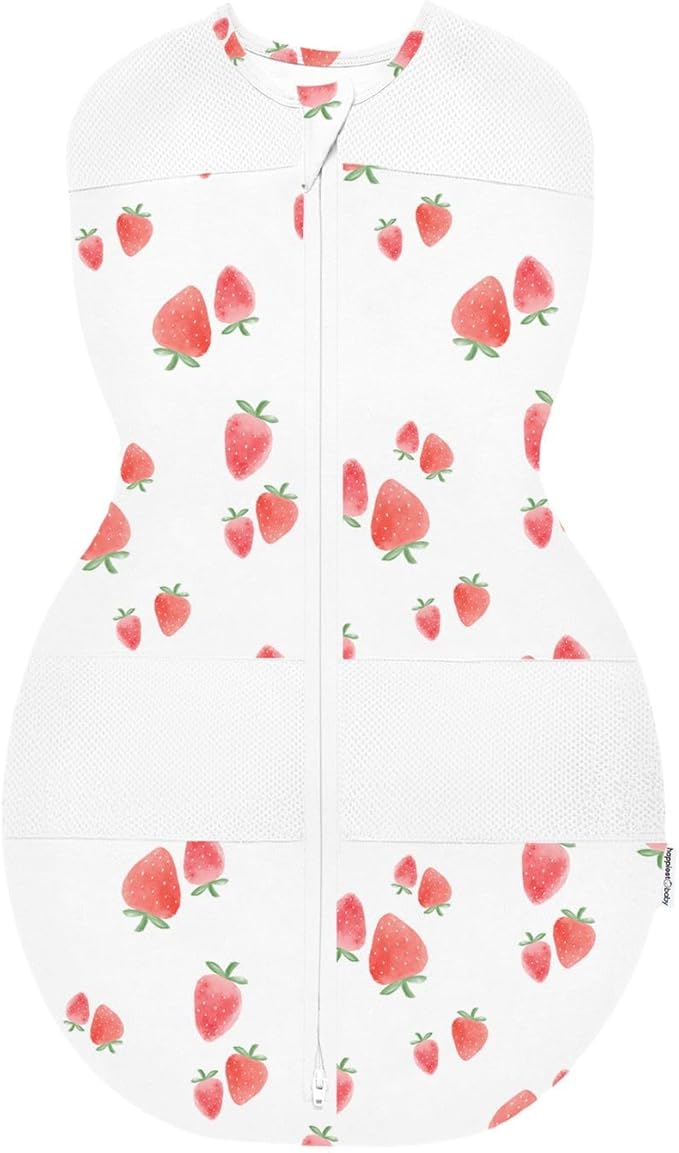 Happiest Baby Sleepea 5-Second Swaddle - 100% Organic Cotton Baby Swaddle Blanket - Doctor Designed Promotes Healthy Hip Development (Ivory Strawberries, X-Large)