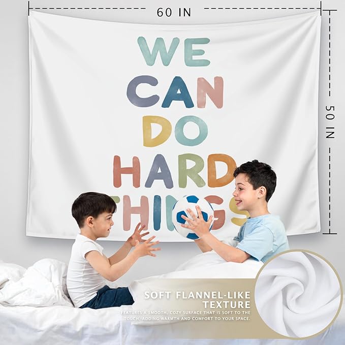 LIANGW Boho Positive Affirmations Kids Tapestry for Classroom, Classroom Decor, I Can Do Hard Things, Kids Affirmtions Nursery Wall Art, Tapestries Wall Hanging 50x60 inches