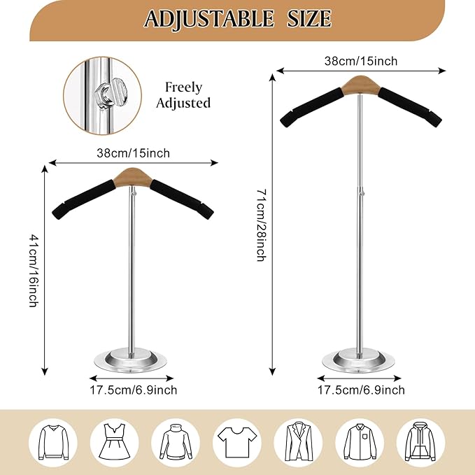 Adjustable T-Shirt Display Stand, Black Metal Clothing Rack, 16-27.9 Inch