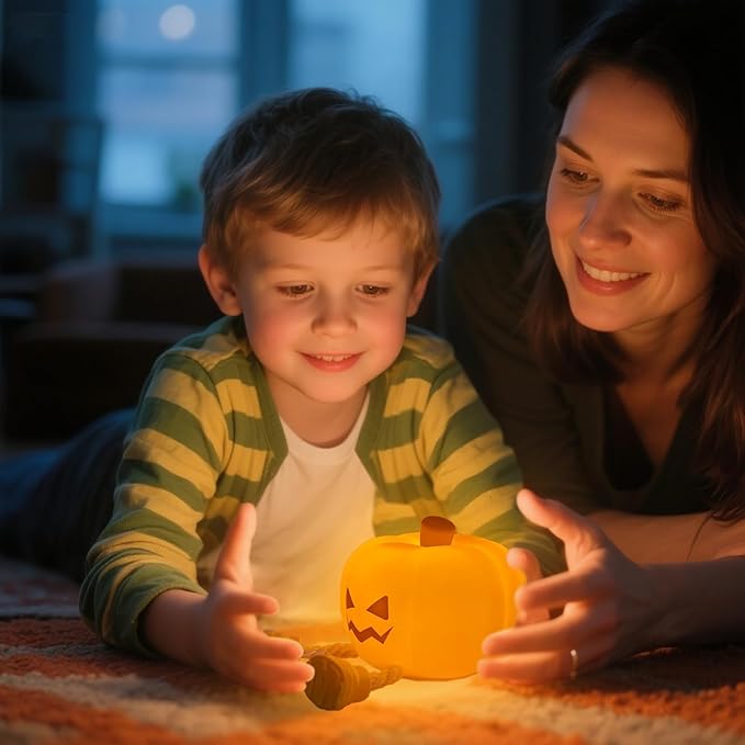 Pumpkin Night Light, Cute LED Night Lamp, Silicone Dimmable Nursery Nightlight for Kids,Silicone Rechargeable Bedside Touch Lamp, Funny Office Desk Halloween Decor for Woman Kids Adults