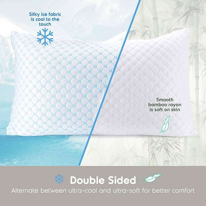 Nestl Cooling Pillow for Sleeping 2 Pack, Luxury Shredded Memory Foam Pillows Kids Size Set of 2, Adjustable Cold Gel Pillows for Hot Sleepers Supportive Kids Pillow for Side Back Stomach Sleepers
