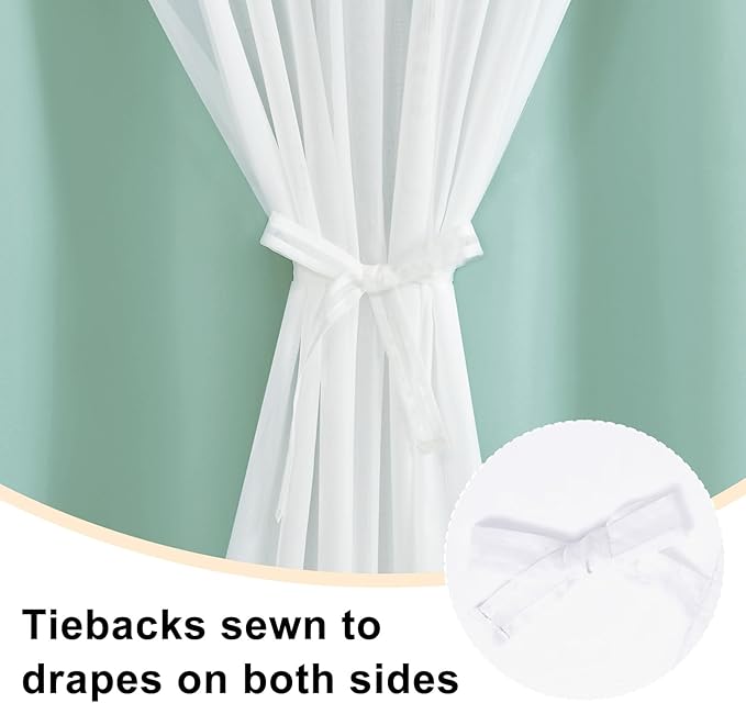 Hiasan Blackout Curtains with Sheer Overlay, Grommet Thermal Insulated Privacy Mix and Match Double Layer Window Curtains for Bedroom, Living Room, 2 Drape Panels with Tiebacks, Aqua, 52W X 63L