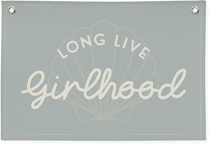 Cute Blue Coastal Girls Room Decor,Beach Room Decor Long Live Girlhood Sea Shells Linen Hanging Banner Flag for Nursery Playroom Wall,Toddler Decorations Trendy 30x20,girlroom
