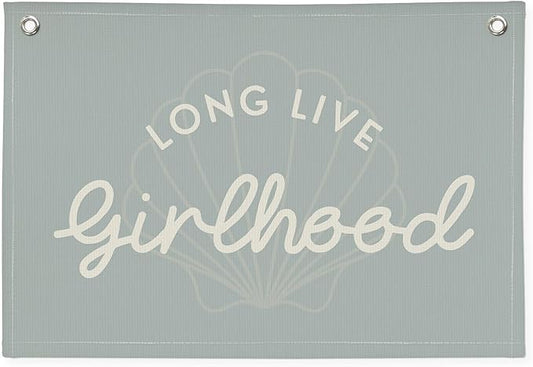 Cute Blue Coastal Girls Room Decor,Beach Room Decor Long Live Girlhood Sea Shells Linen Hanging Banner Flag for Nursery Playroom Wall,Toddler Decorations Trendy 30x20,girlroom