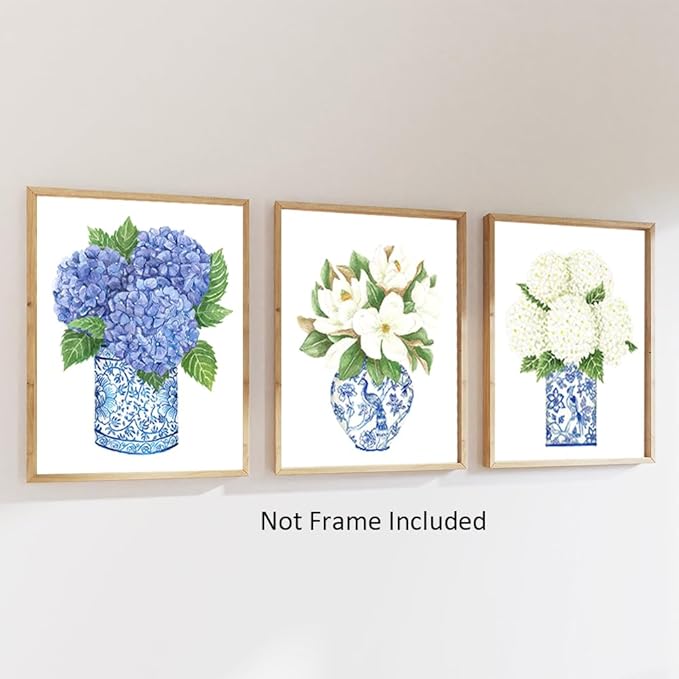 LUHDFYS Blue White Willow Style Ginger Jar Watercolor Chinoiserie Decor Canvas Painting Orchid Oriental Vase Porcelain Flower Jar Prints No Frame (16x24Inch Unframed)
