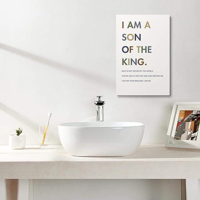 XWELLDAN Christian Religious Bible Verse I am a Son of the King Boy Nursery Wall Art Canvas Prints,Inspirational Quote Scripture Wall Art Decor for Boys Room Bedroom Nursery, 16 x 24 Inch, Framed
