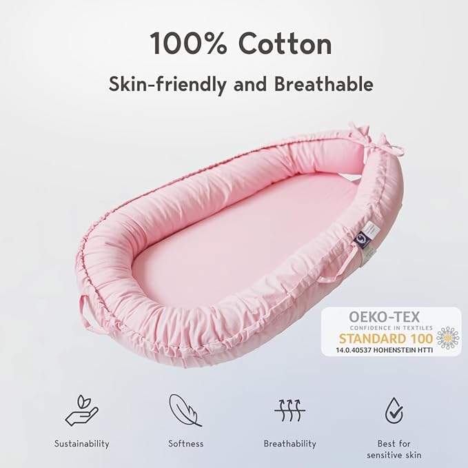 Infant Lounger, Baby Nest Cover for Baby Girls & Boys, Newborn Essentials for Baby 0-12 Months, 100% Cotton Breathable (Misty_Rose)