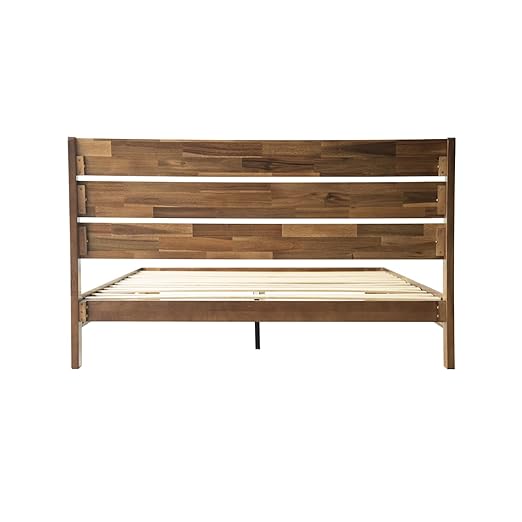 Queen Size Bed Frame with Headboard & Footboard Solid Wood Platform Bed, Central Metal Legs, 12 Sturdy Slatted Base, Easy Assembly, No Box Spring Needed, Anti-Noise & Slip-Free, Walnut Finish, QIQ-37