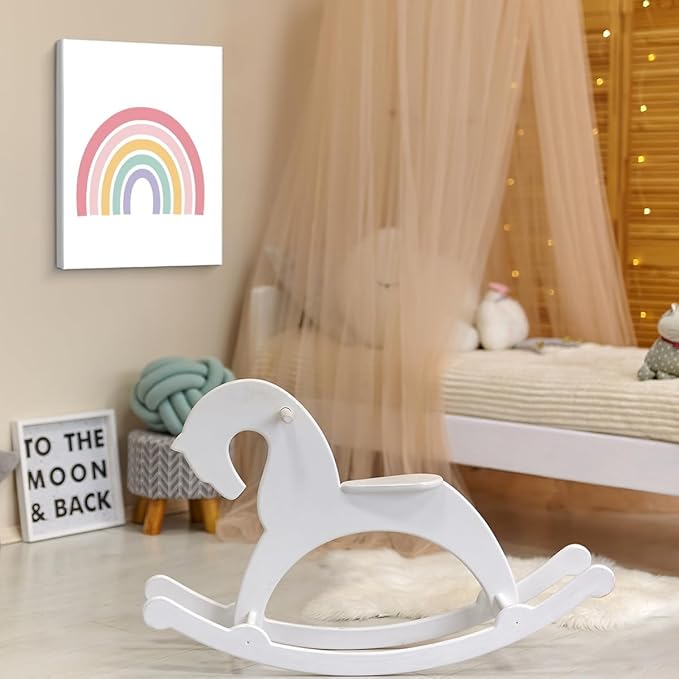 Cute Rainbow Nursery Canvas Wall Art Print Pastel Rainbow Poster Painting Wall Decor for Nursery Toddler Girls Room Bedroom Kids Playroom 8x10 Framed